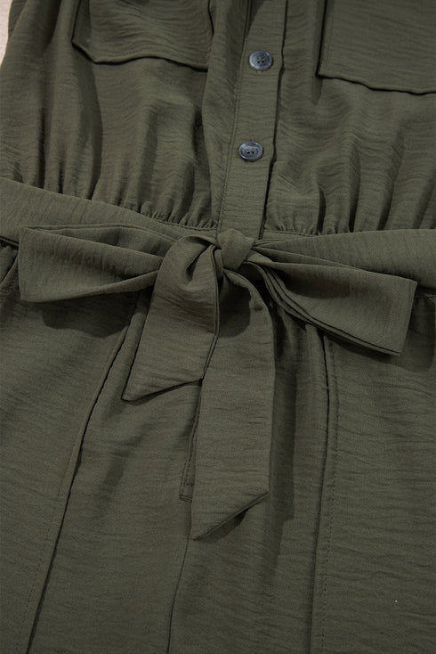 Modern Edge Utility Half Button Belted Wide Leg Jumpsuit